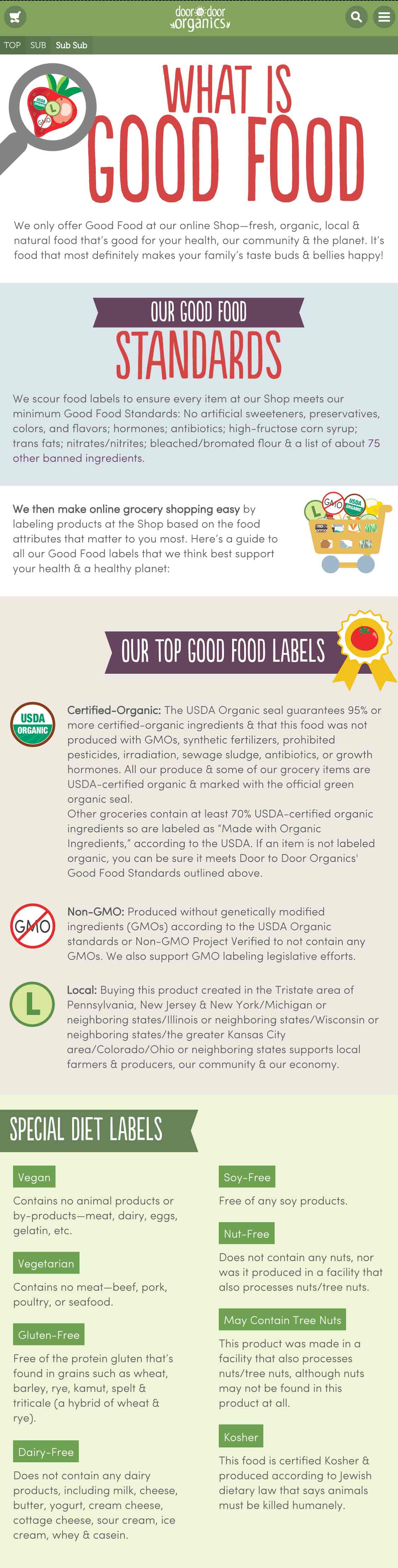 Door to Door Organics About Good Food Page Mobile